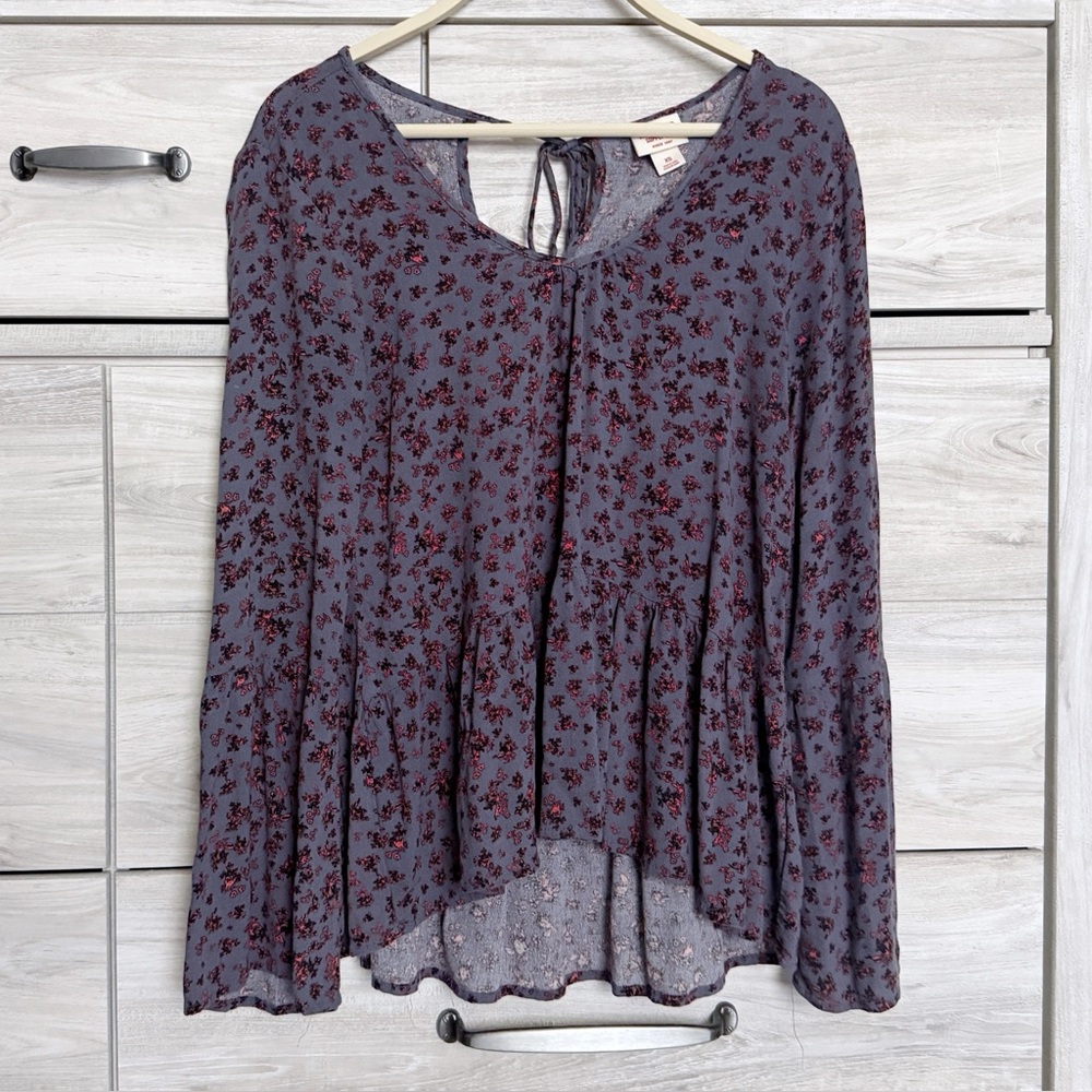 Mossimo Boho Floral Print Blouse Purple Size xs